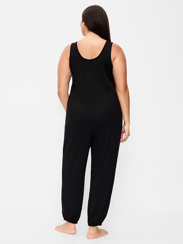Waffle-Knit Harem-Leg Pajama Jumpsuit