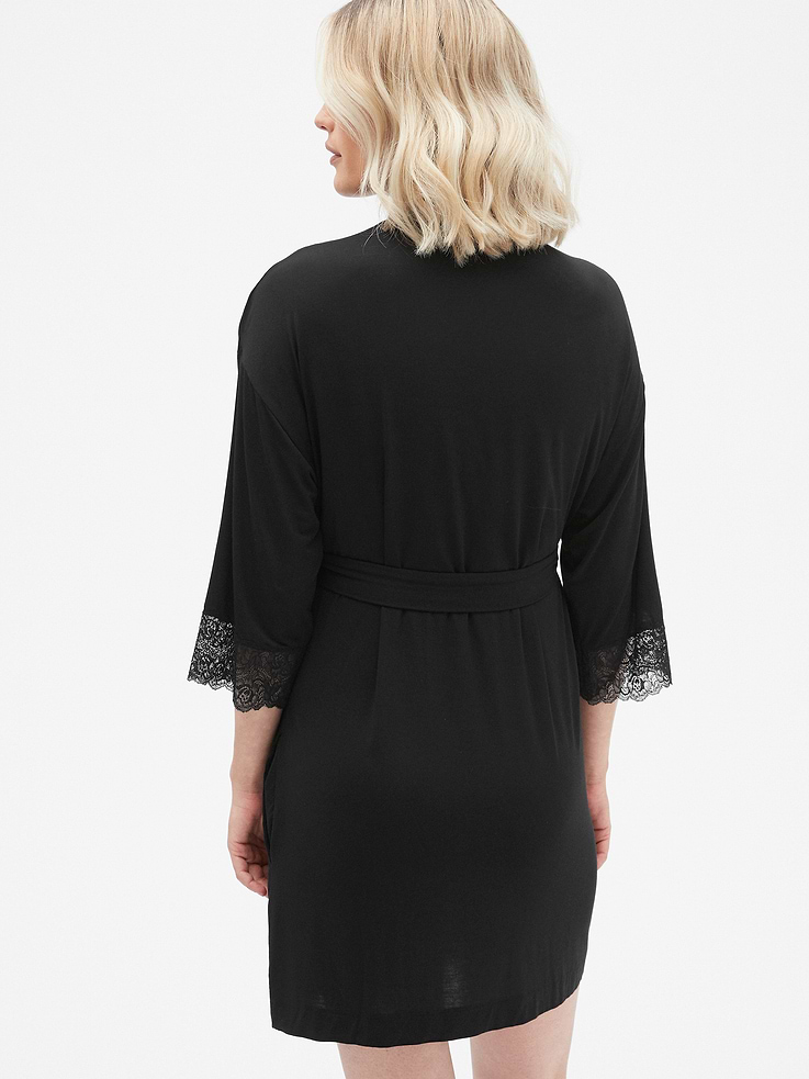 Image number 2 showing, Maternity Softest Modal Lace-Trim Robe