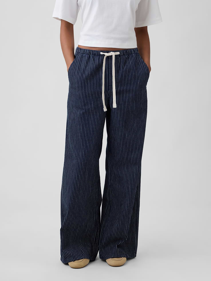 Image number 2 showing, Mid Rise Railroad Stripe Pull-On Wide-Leg Jeans