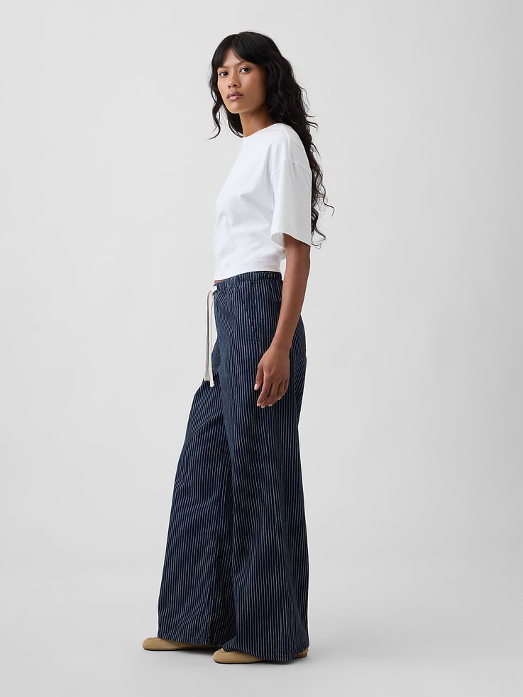 Image number 3 showing, Mid Rise Railroad Stripe Pull-On Wide-Leg Jeans