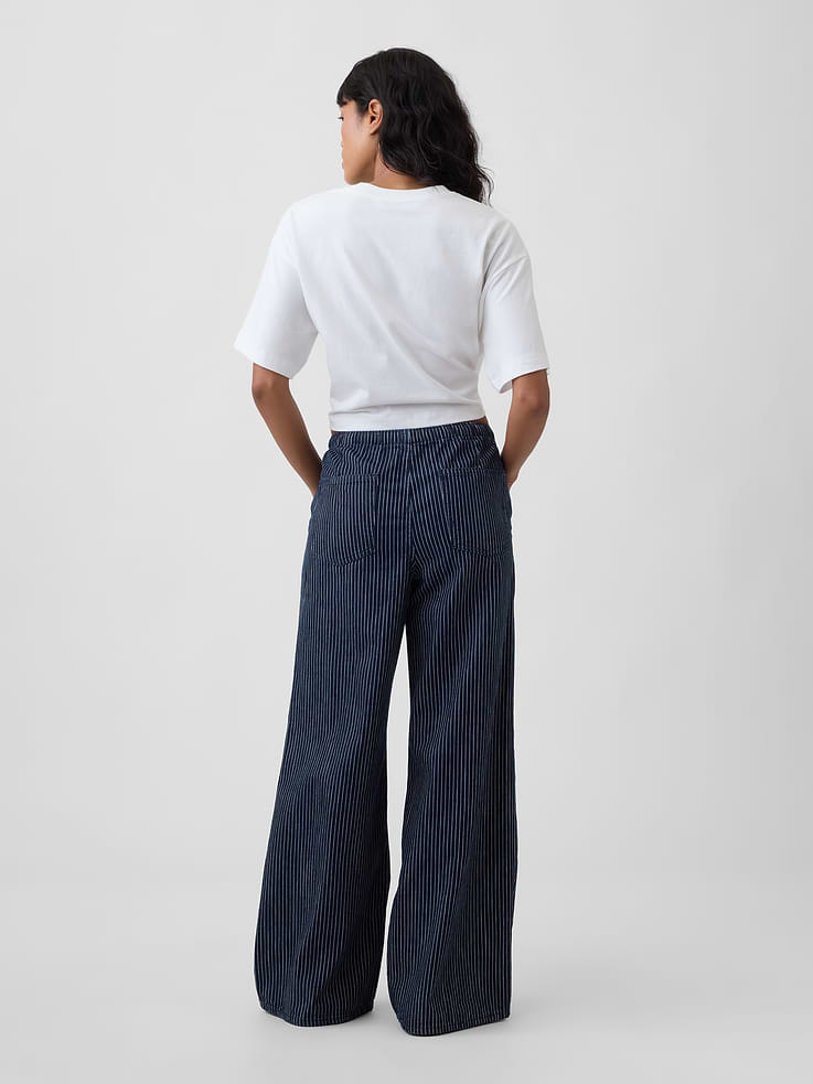 Image number 4 showing, Mid Rise Railroad Stripe Pull-On Wide-Leg Jeans