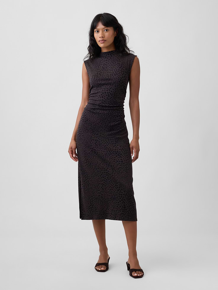 Image number 1 showing, Modern Ribbed Sleeveless Mockneck Midi Dress