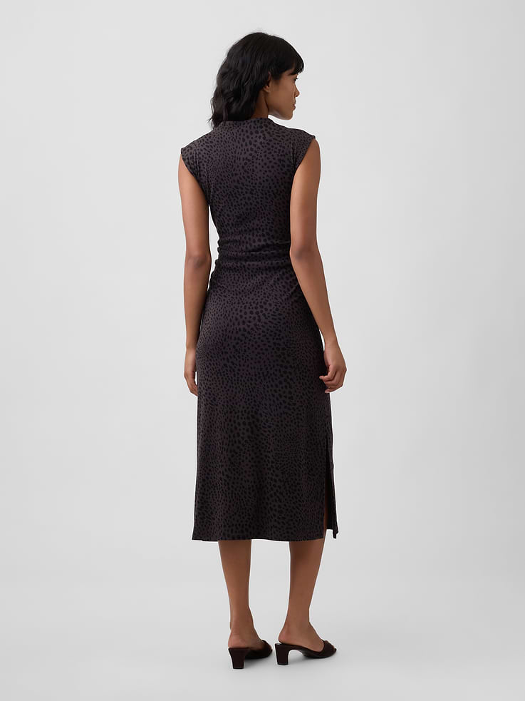 Image number 2 showing, Modern Ribbed Sleeveless Mockneck Midi Dress