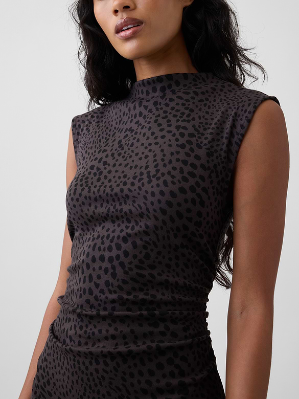 Modern Ribbed Sleeveless Mockneck Midi Dress