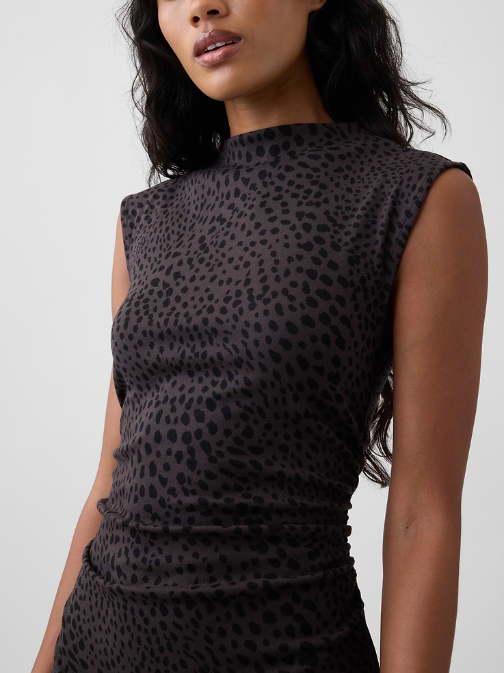 Image number 3 showing, Modern Ribbed Sleeveless Mockneck Midi Dress