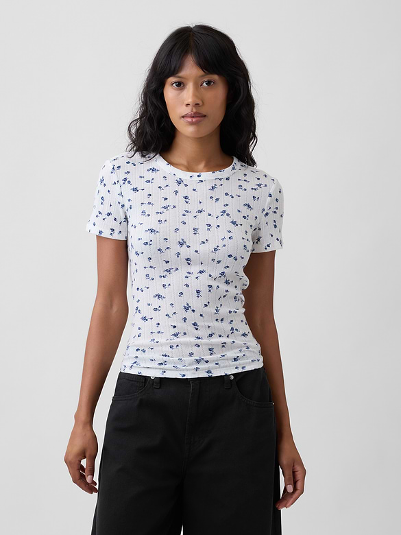 Essential Ribbed Pointelle Crewneck T-Shirt