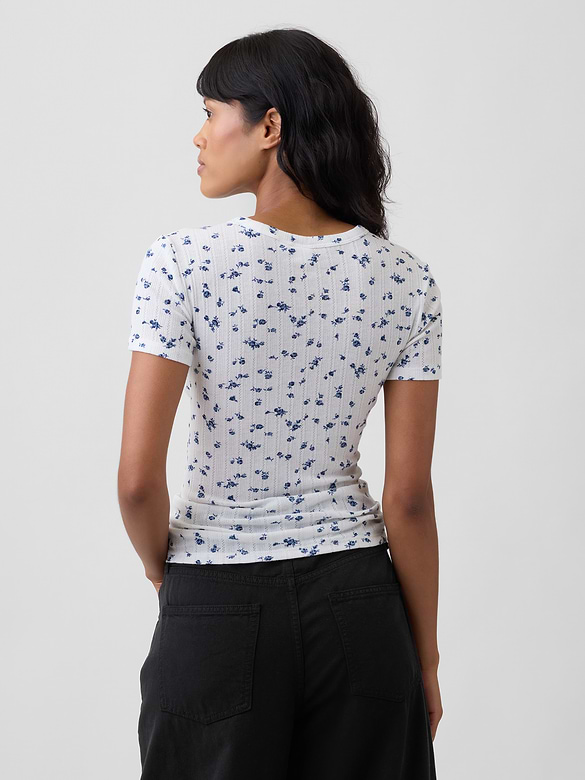 Essential Ribbed Pointelle Crewneck T-Shirt