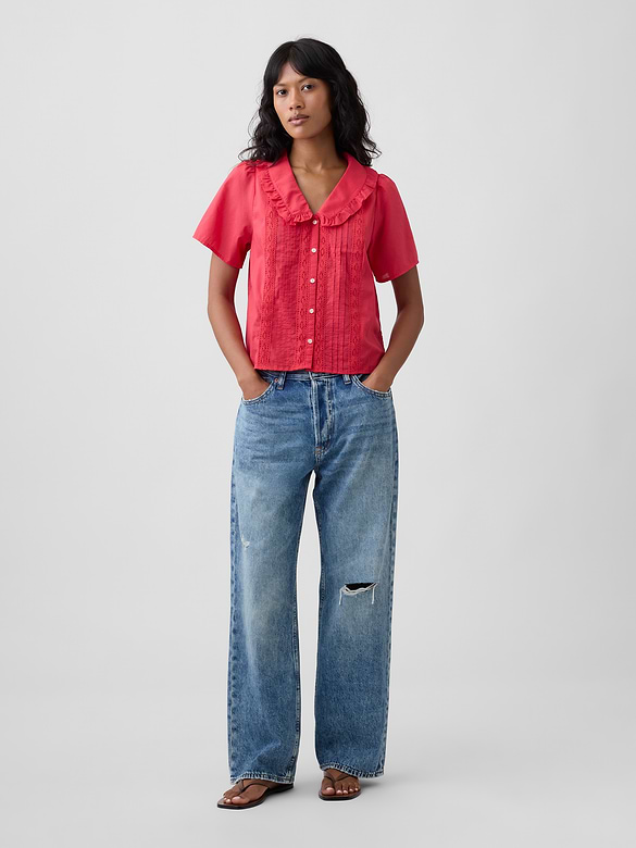 Relaxed Lace-Trim Top