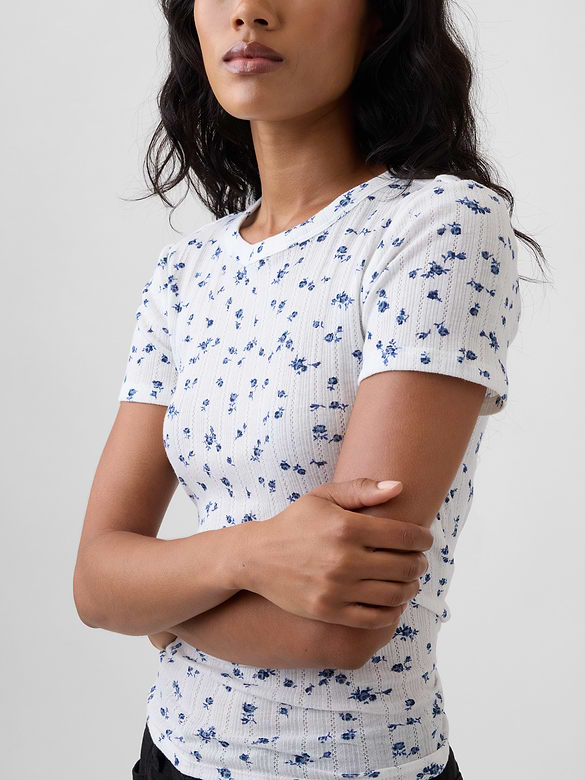 Essential Ribbed Pointelle Crewneck T-Shirt