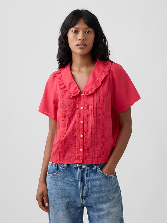 Relaxed Lace-Trim Top