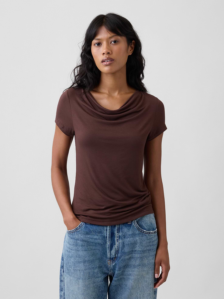 Image number 1 showing, Stretch Jersey Cowl-Neck Top