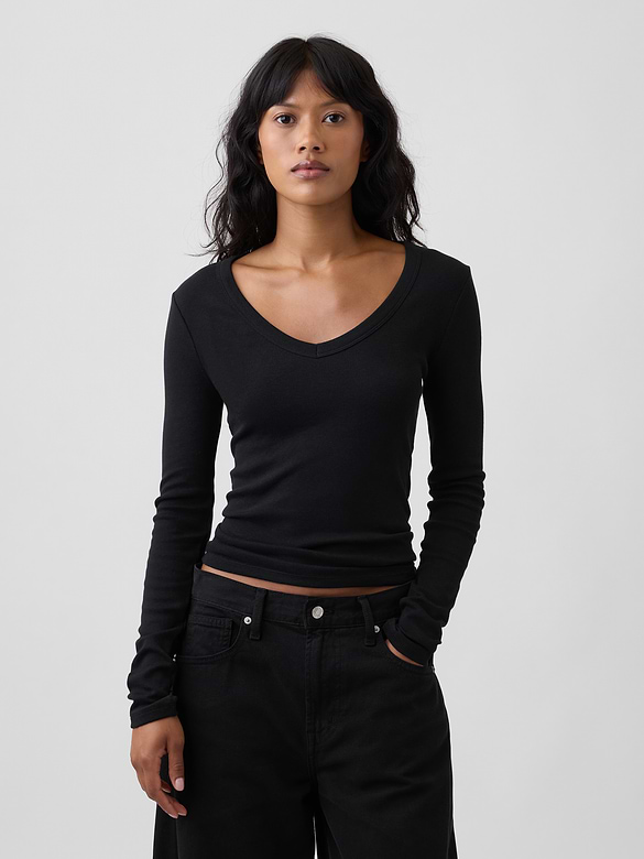 Modern Ribbed V-Neck T-Shirt