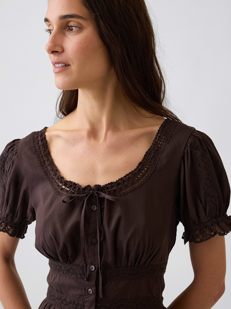 Image number 4 showing, Scoop-Neck Lace-Trim Tiered Maxi Dress