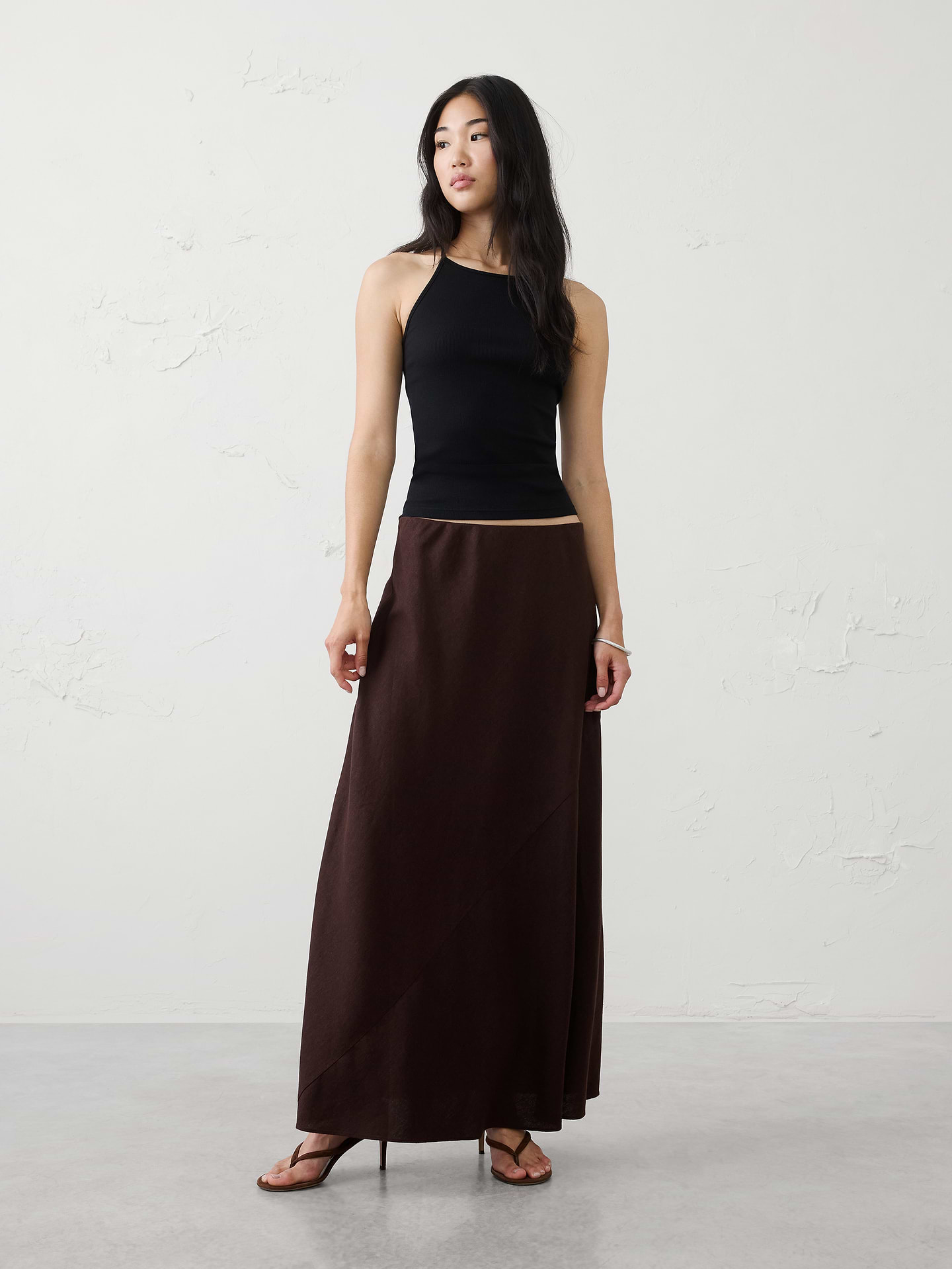 Image number 1 showing, Linen-Blend Bias Pull-On Maxi Skirt
