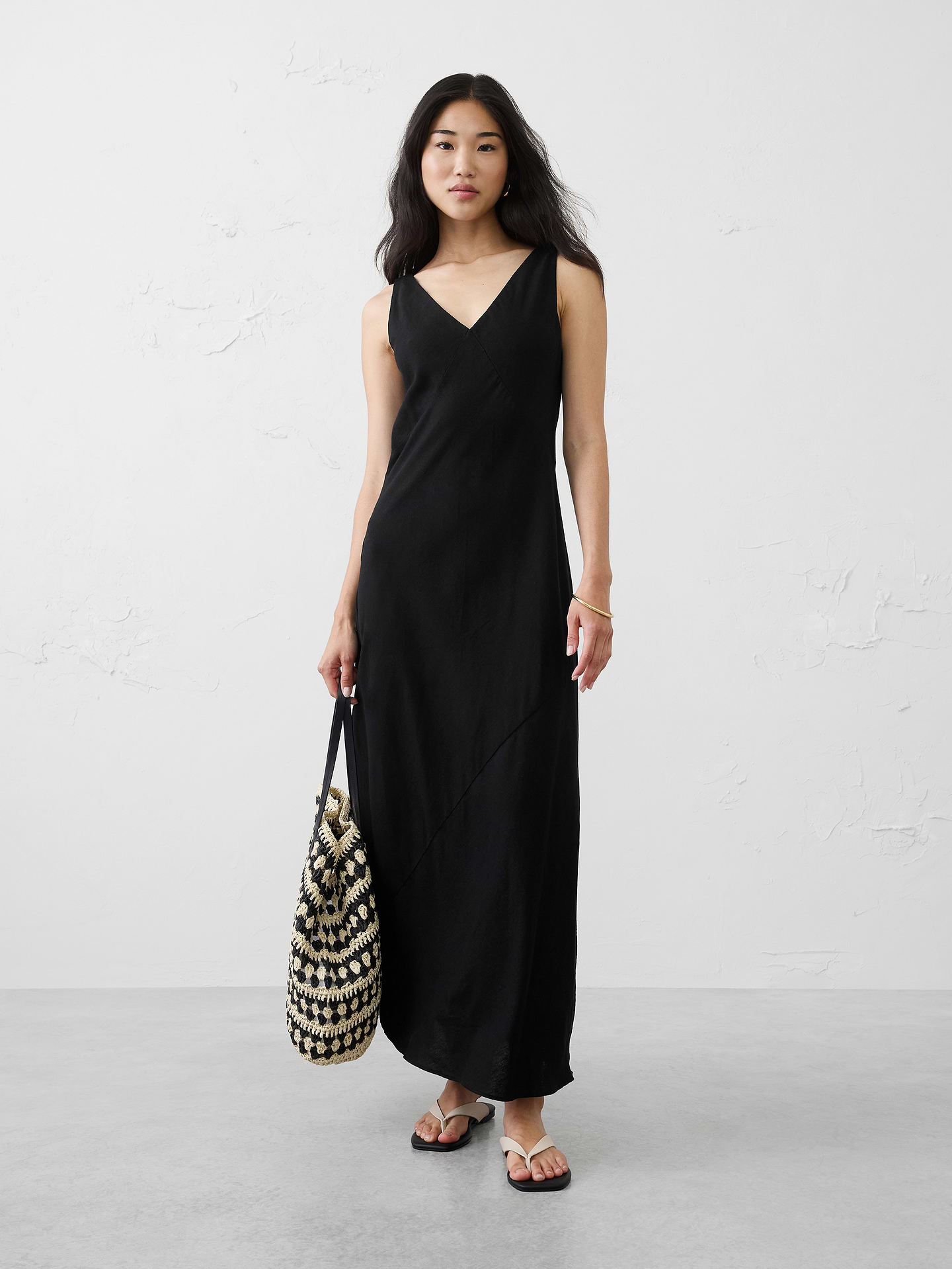 Image number 1 showing, Linen-Blend Side-Slit Maxi Dress