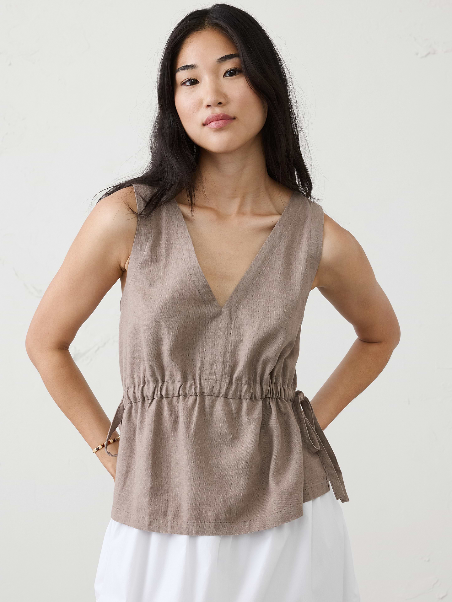Image number 1 showing, Linen-Blend Side-Ties Top