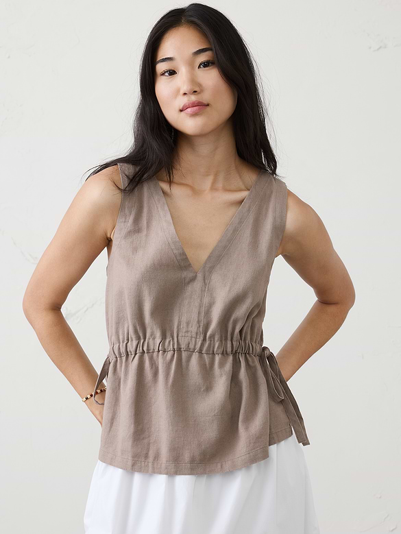 Linen-Blend Side-Ties Top