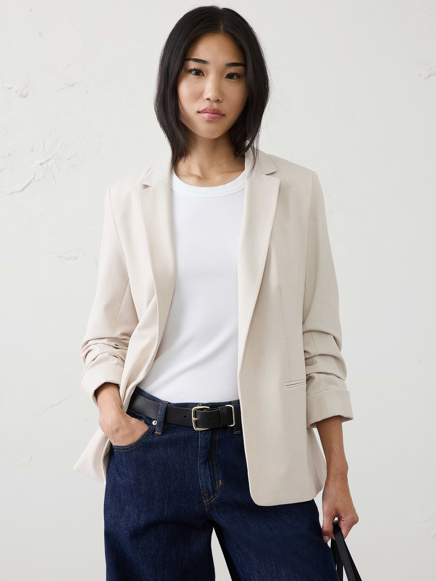 Image number 1 showing, Sculpted Stretch Ruched-Sleeve Blazer