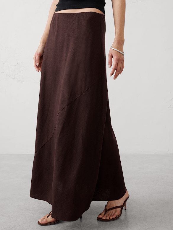 Linen-Blend Bias Pull-On Maxi Skirt