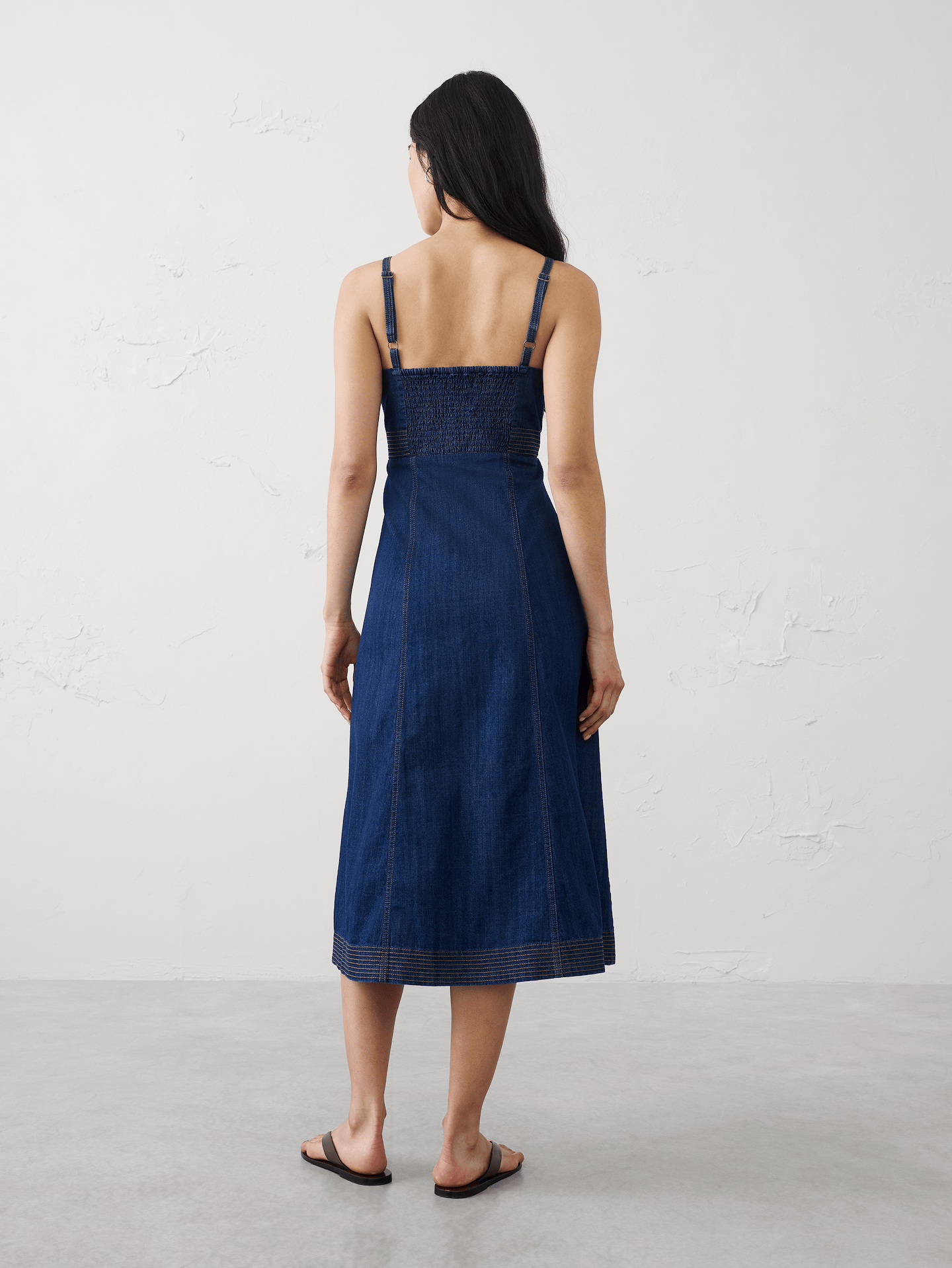 Image number 2 showing, Denim Contrast Stitch Midi Dress