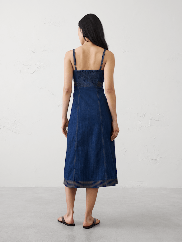 Denim Contrast Stitch Midi Dress