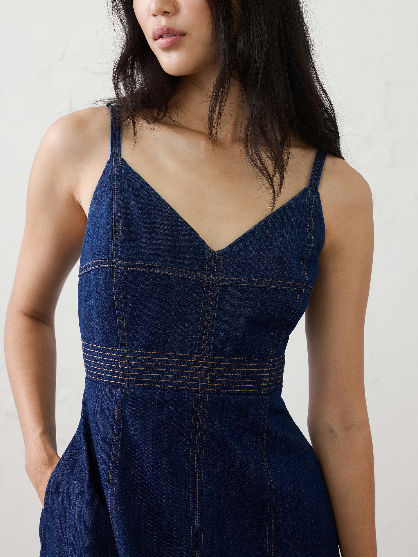 Image number 3 showing, Denim Contrast Stitch Midi Dress