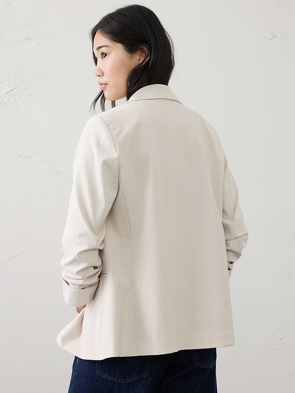 Sculpted Stretch Ruched-Sleeve Blazer