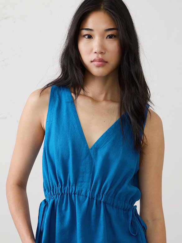 Linen-Blend Side-Ties Top