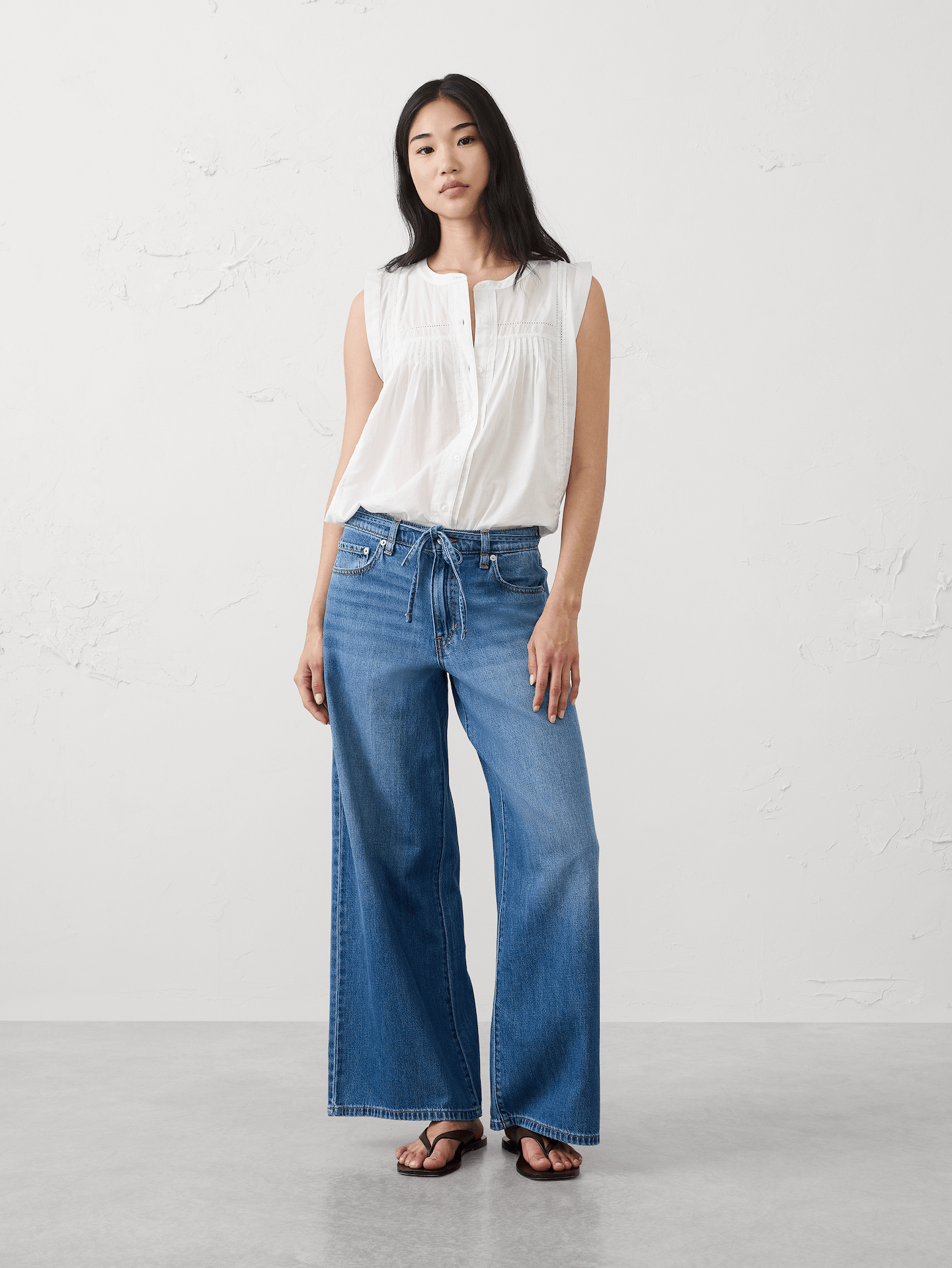 Image number 1 showing, Wide-Leg Mid-Rise Jean