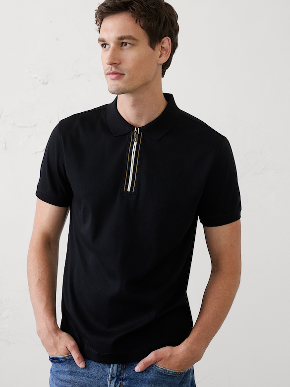 Standard-Fit Luxe Touch Zip Polo