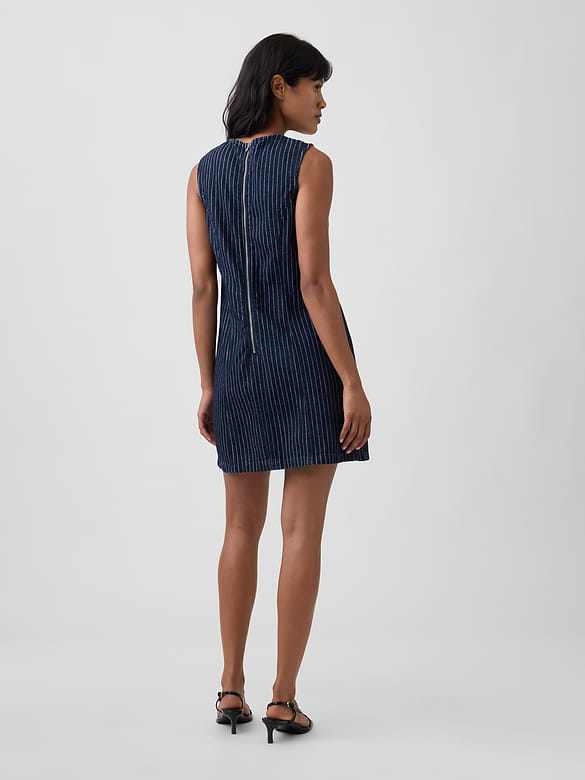 Sleeveless Stripe Denim Mini Dress