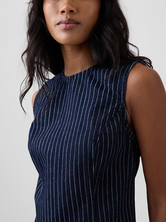Sleeveless Stripe Denim Mini Dress