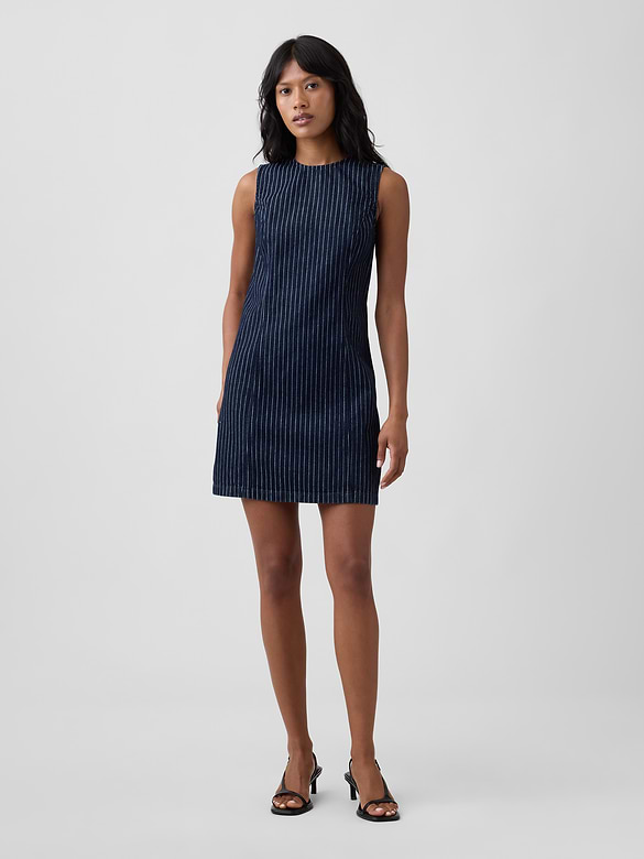 Sleeveless Stripe Denim Mini Dress