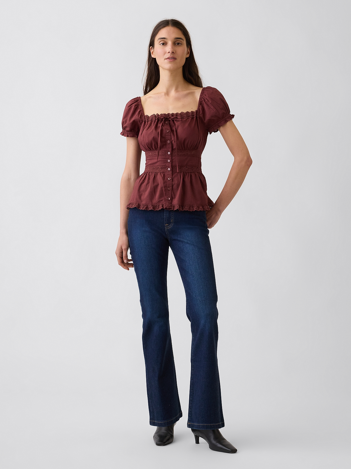 Square-Neck Lace-Trim Peplum Top | Gap