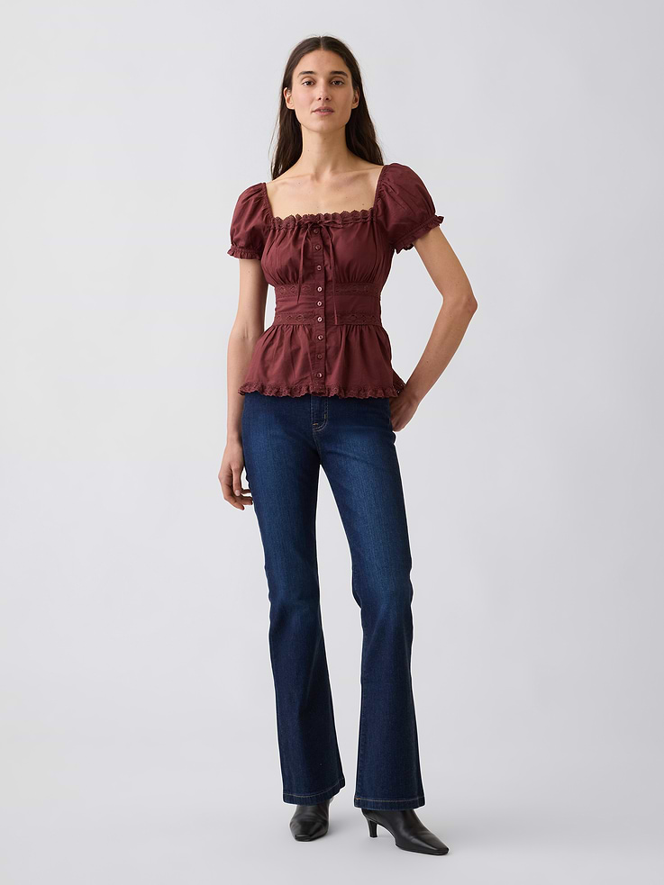 Image number 2 showing, Square-Neck Lace-Trim Peplum Top