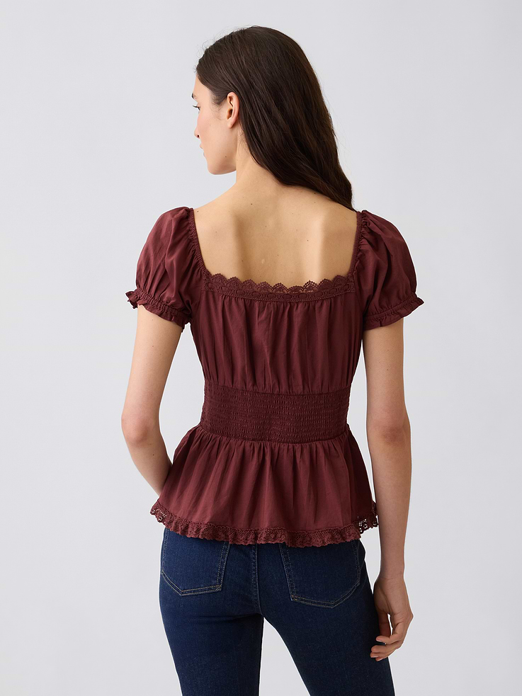 Image number 3 showing, Square-Neck Lace-Trim Peplum Top