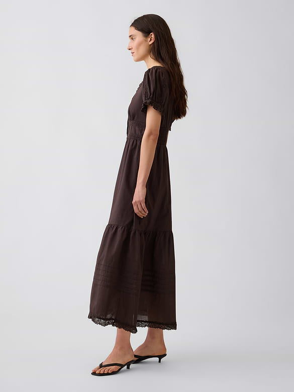 Scoop-Neck Lace-Trim Tiered Maxi Dress