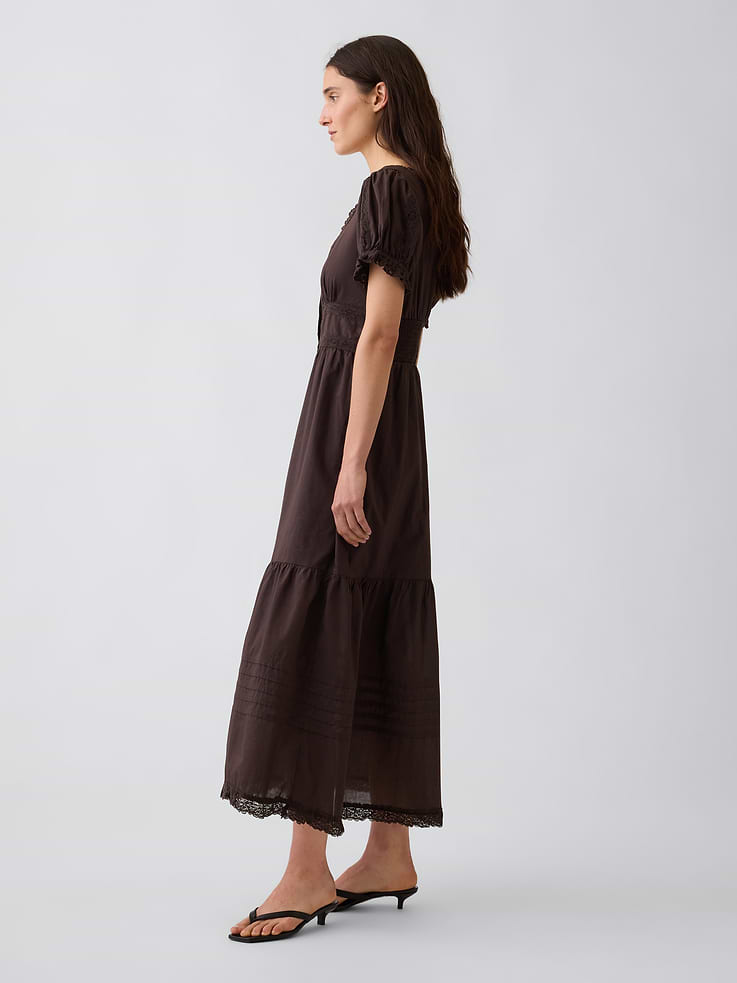 Image number 3 showing, Scoop-Neck Lace-Trim Tiered Maxi Dress