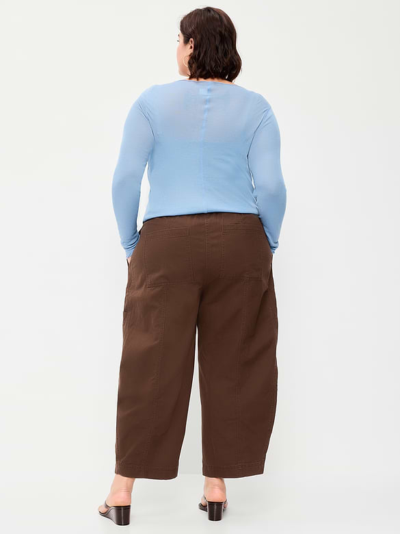 Mid-Rise Barrel-Leg Utility Pants
