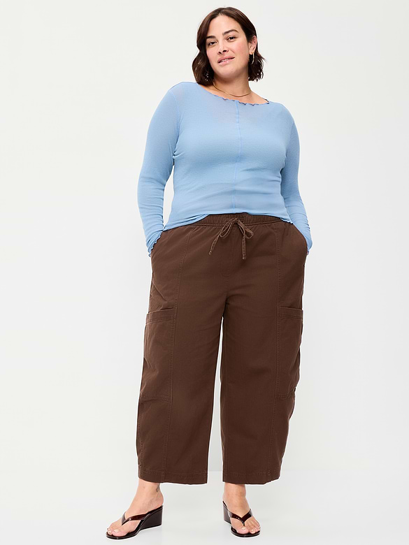 Mid-Rise Barrel-Leg Utility Pants