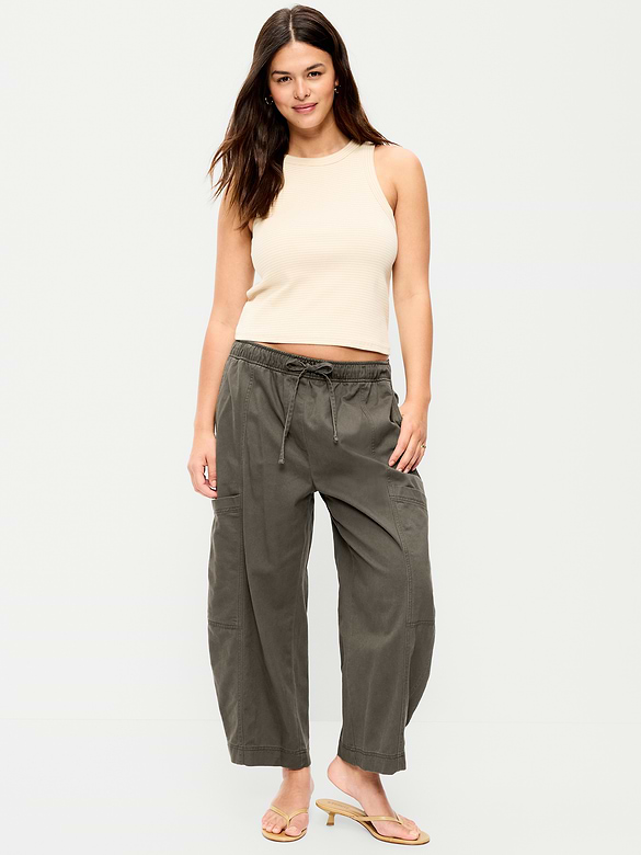 Mid-Rise Barrel-Leg Utility Pants