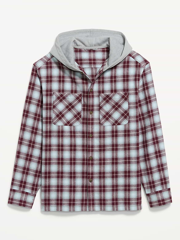 Long-Sleeve Flannel Hooded Shirt