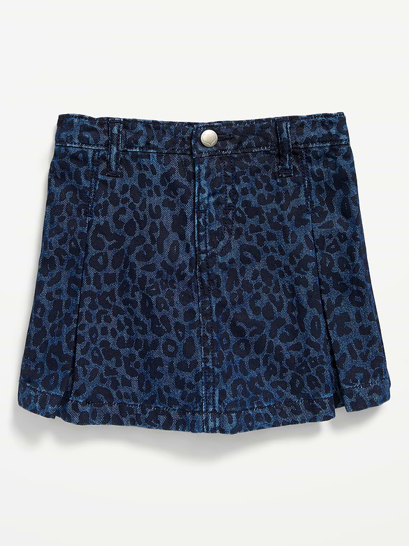 High-Waisted Pleated Denim Skort for Toddler Girls