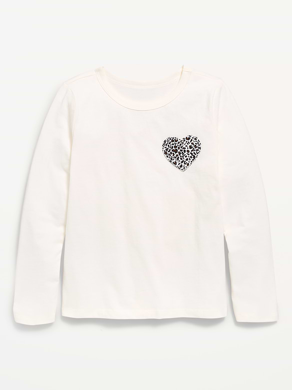 Softest Long-Sleeve Heart-Patch T-Shirt for Girls