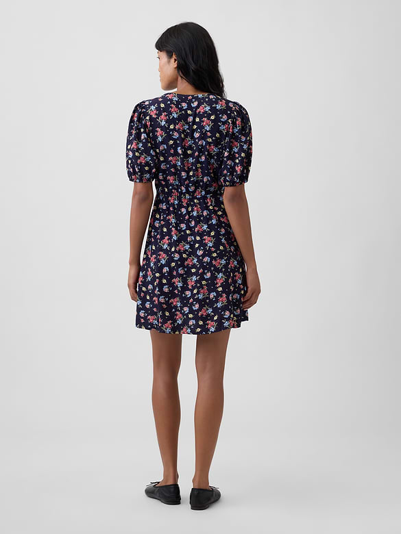 Puff Sleeve V-Neck Mini Dress