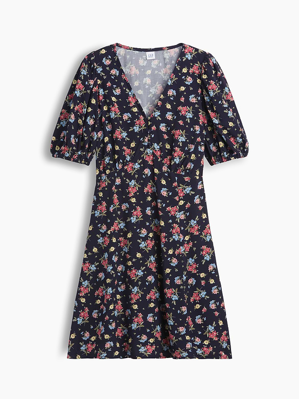 Puff Sleeve V-Neck Mini Dress