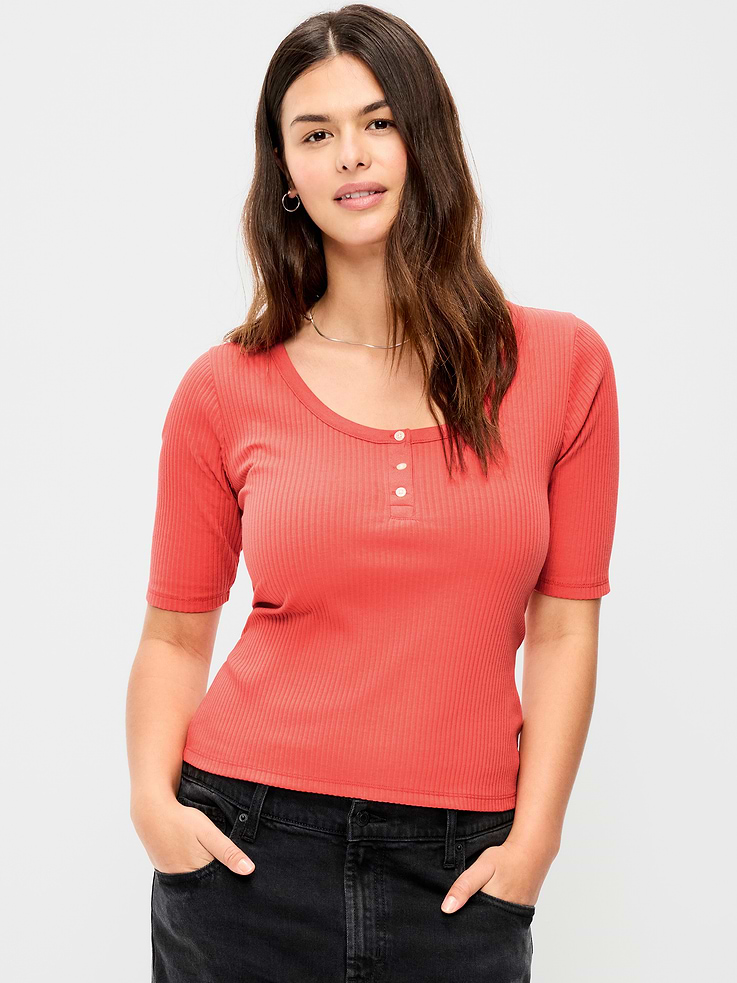 Image number 6 showing, Scoop-Neck Fitted Henley Top