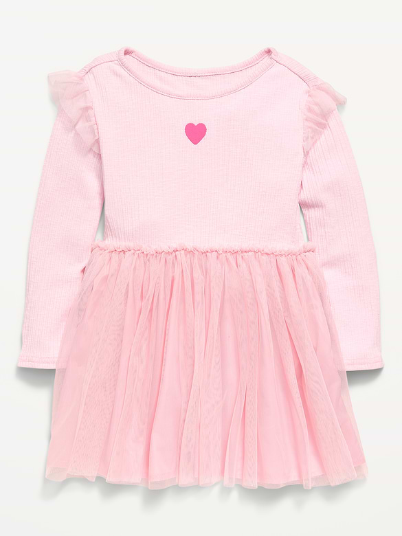 Long-Sleeve Ribbed Fit and Flare Tutu Dress for Toddler Girls