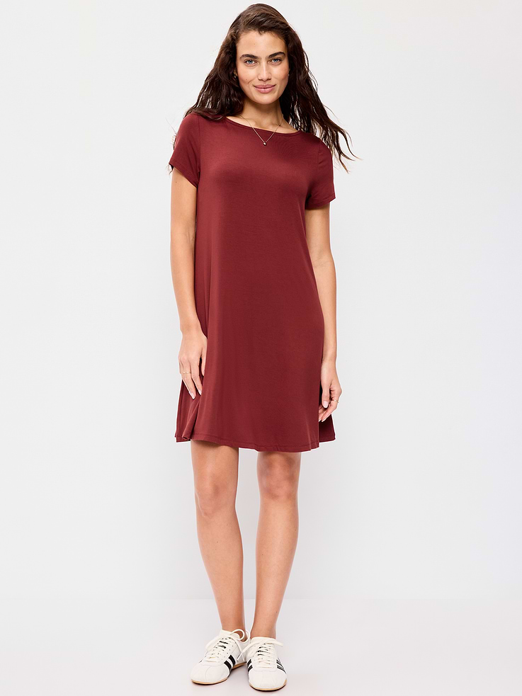 Image number 1 showing, Short-Sleeve Mini Swing Dress