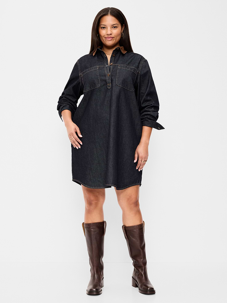 Image number 9 showing, Long-Sleeve Denim Mini Shirt Dress